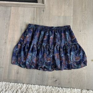 Garage Navy Paisley Tiered Mini Skirt Large